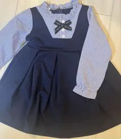 ストライプシャツ付きネイビーのワンピース　120cm