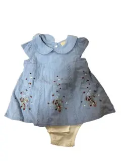 petit main 水色 刺繍入りロンパース 80