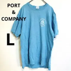 水色 Tシャツ　カットソー　ロゴ入り　海外古着 【M】バックプリント