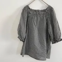 E hyphen worldgalleryオフショルダー ギンガムチェック半袖