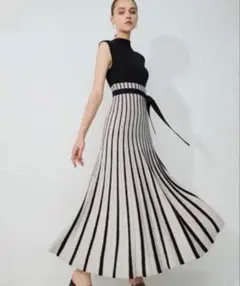 MERCURYDUO チェンジリブ配色ニットワンピース S 黒 ブラック ロング