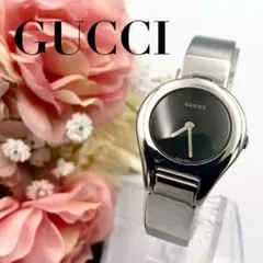 稼動品 GUCCI グッチ 6700L ミラー ラウンド 黒 バングル 腕時計