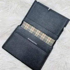 良品】 バーバリー ノバチェック 名刺 カードケース レザー 黒
