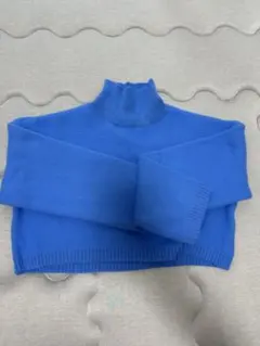 ZARA 青 ハイネック クロップドニットセーター
