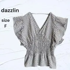 美品☆ dazzlin チェック柄 ギャザー シャーリング フリル ブラウス F