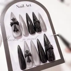 現品クロムネイルチップ地雷系量産型マグネットロングシンプルクロスシズニルック韓国