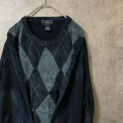 90s vintage 総柄ニット　セーター　メンズ　M 古着　個性派　Y2
