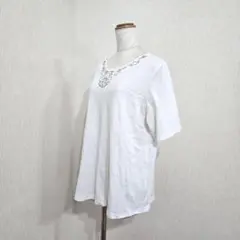 ゴールデンベア 半袖 ビーズ刺繍 カットソー ホワイト（LL）レディースのサムネイル
