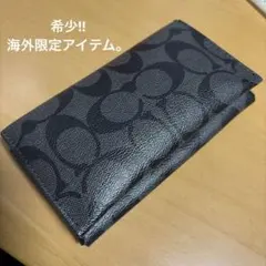 希少！Coach ブラックレザー カード　携帯ケース　シグネチャー　日本未入荷