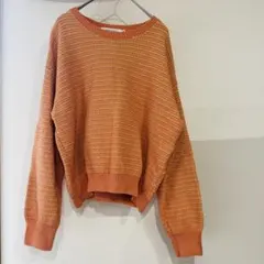 アメリカンホリック　Mix編み地 ニットプルオーバー　オレンジ 長袖ニット