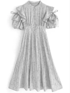 ショルダーオープンフリルリボンプリーツワンピース[al139]