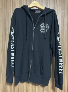 美品✨️SKULL WORKS ブラックパーカー フルジップ XL