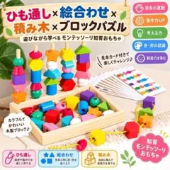 モンテッソーリ 知育玩具 ひも通し 棒通し 絵合わせ 積み木 ブロック 木製