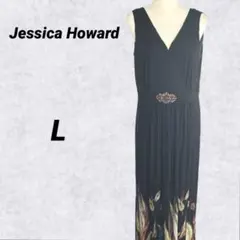 Jessica Howard 【L】 総柄 ワンピース ドレス マキシ ブラック