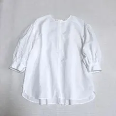 イエナ　ノーカラーパフスリーブブラウス　リネン混　洗える　日本製　2022SS