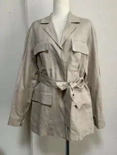 23区サイズ36ベージュ麻混ウエスリボンジャケット♭7168