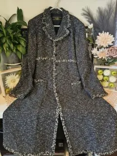 Leilian ツイード ロングコート 15号 フリンジ 大きいサイズ