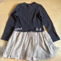 petit main 120cm ワンピース　ネイビー　チュールグレー