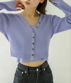 レイヤード風 リブカーディガン 長袖 パープルのサムネイル