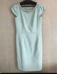 ワンピース ドレス 結婚式　ジャスグリッティー　ミントグリーン　ビジュー付き