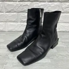 ZARA 23cm サイドジップ スクエアトゥ ショートブーツ ブラックのサムネイル