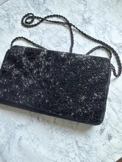 極美品 パーティーバッグ ビーズ ハンドバッグ ブラック 入学式 冠婚葬祭