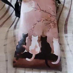 猫デザイン スマホショルダーバッグ ピンク