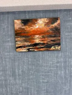 油絵 夕暮れの海 風景画 アートパネル F4号 - メルカリ