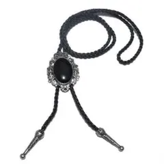 bol-0015-2　ボロタイ　ブラックストーン　オーバル　クラウン　ループタイ