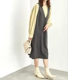 【美品】ロペピクニック ジャンパースカートＶネック ワンピース チェック