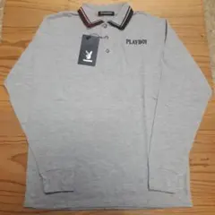 新品タグ付き　グレー　プレイボーイ　長袖ポロシャツ　Lサイズ