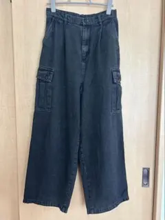 retock’s ロゴ刺繍ワイドデニムカーゴパンツ ブラック