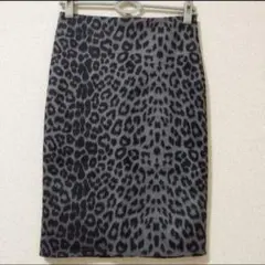 新品ヒョウ柄タイトスカートＬ グレー黒◇膝丈スカート