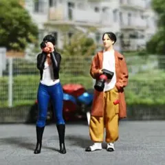 1/64ジオラマフィギュア、男女カメラマン2体、精密フィギュア