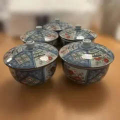 限定最終処分特価古伊万里色絵蓋付お茶碗五客煮物鉢 大きめ 完品 食卓