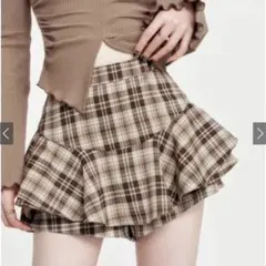 GRL チェック柄フリルスカートパンツ ブラウン [ks006a]