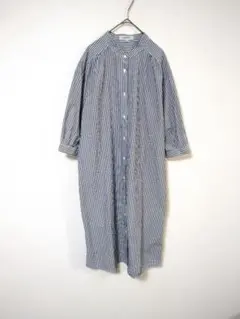 美品　インディヴィ　ロングシャツワンピース　レディースL相当　ストライプ　綿