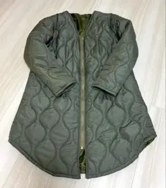 オリーブグリーン ロングキルティングジャケット