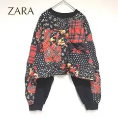 ザラ パッチワーク柄 スウェット Mサイズ 個性派　ペイズリー　花柄　水玉