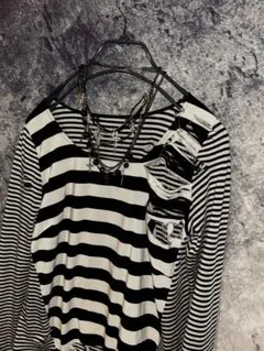 Y2K Black archive punk grunge ダメージ　ボーダー