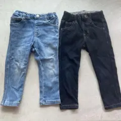 デニムパンツ 2点セット (青, 黒)