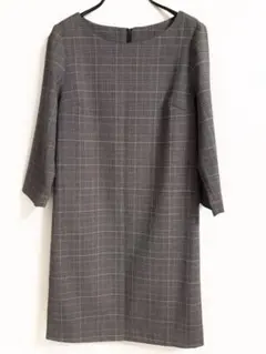 ⭐︎美品⭐︎グレー系チェック柄 七分袖ワンピース