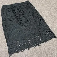 極美品*総レース 黒 膝丈スカート タイト オフィス デート M〜Lサイズ 花柄