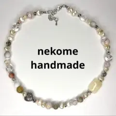 パール　ビーズネックレス　アイボリー　古着　アンティーク　ニコちゃん　個性派