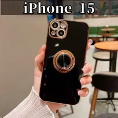 iPhoneケース iPhone 15 ブラック リング 韓国 スマホ