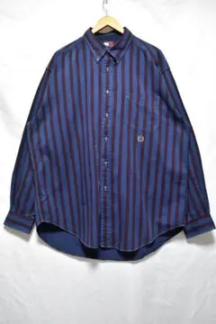 @美品 トミーヒルフィガー ボタンダウン 長袖ストライプシャツRB8 XL