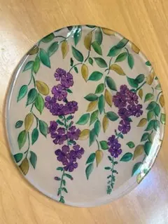 ガラス製 プレート 藤　花柄 大皿　直径約33.5cm