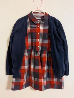 トミーヒルフィガーチェック柄 長袖ワンピース ユニクロカーディガン 100cm