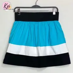 ✳️ セダクション 三段配色 ミニスカート ギャザー L 青 白 黒 綿 お出かけ