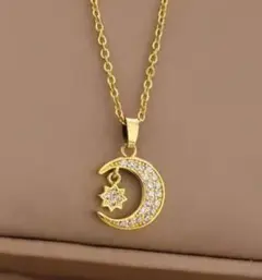 【ラスト1】 金属アレルギー ネックレス 月と揺れる星✨ サージカルステンレス